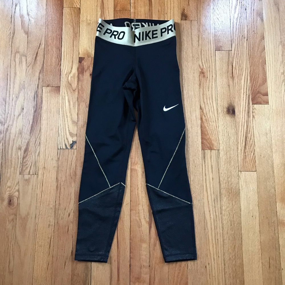 Nike Pro Dri-Fit Black Gold Fleece Lined Tights Medium